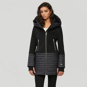 Soia & Kyo Avery Black Sustainable Mixed Media Coat w/Hood Women's Size S and L